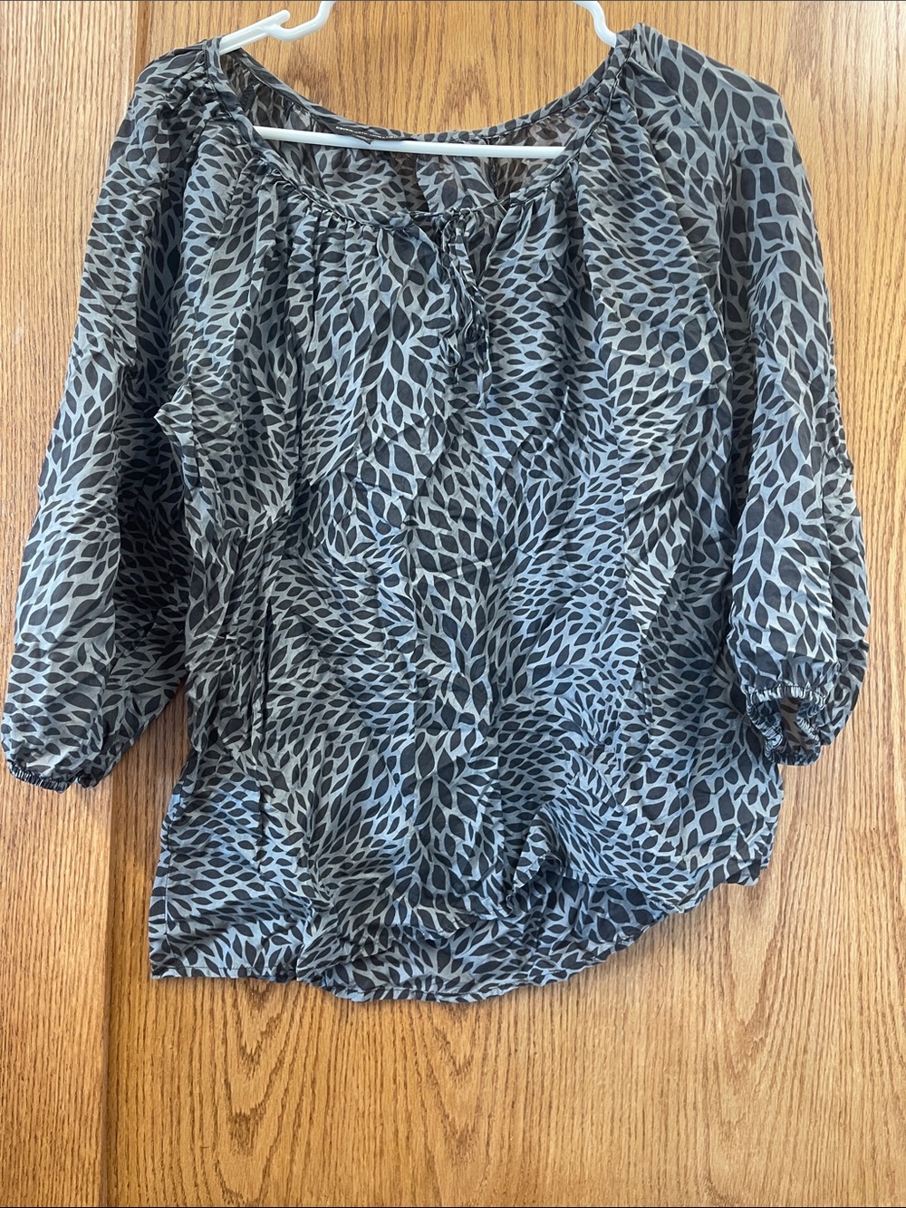 Express Black & Gray Leaf-Print Peasant Top